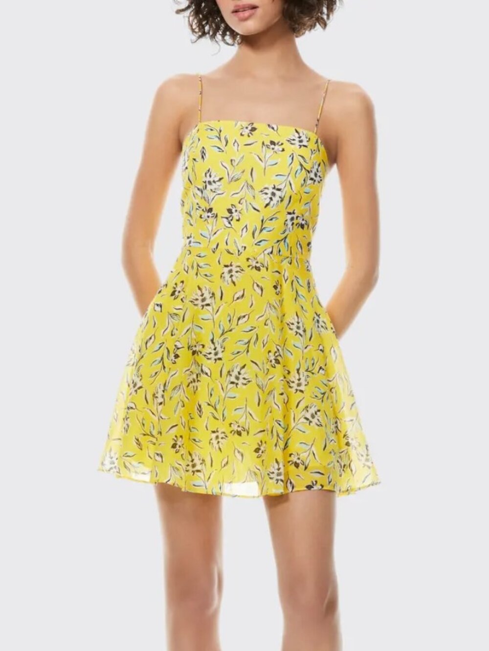 Alice + Olivia Glinda Yellow Floral Cotton Silk Mini Dress US 2